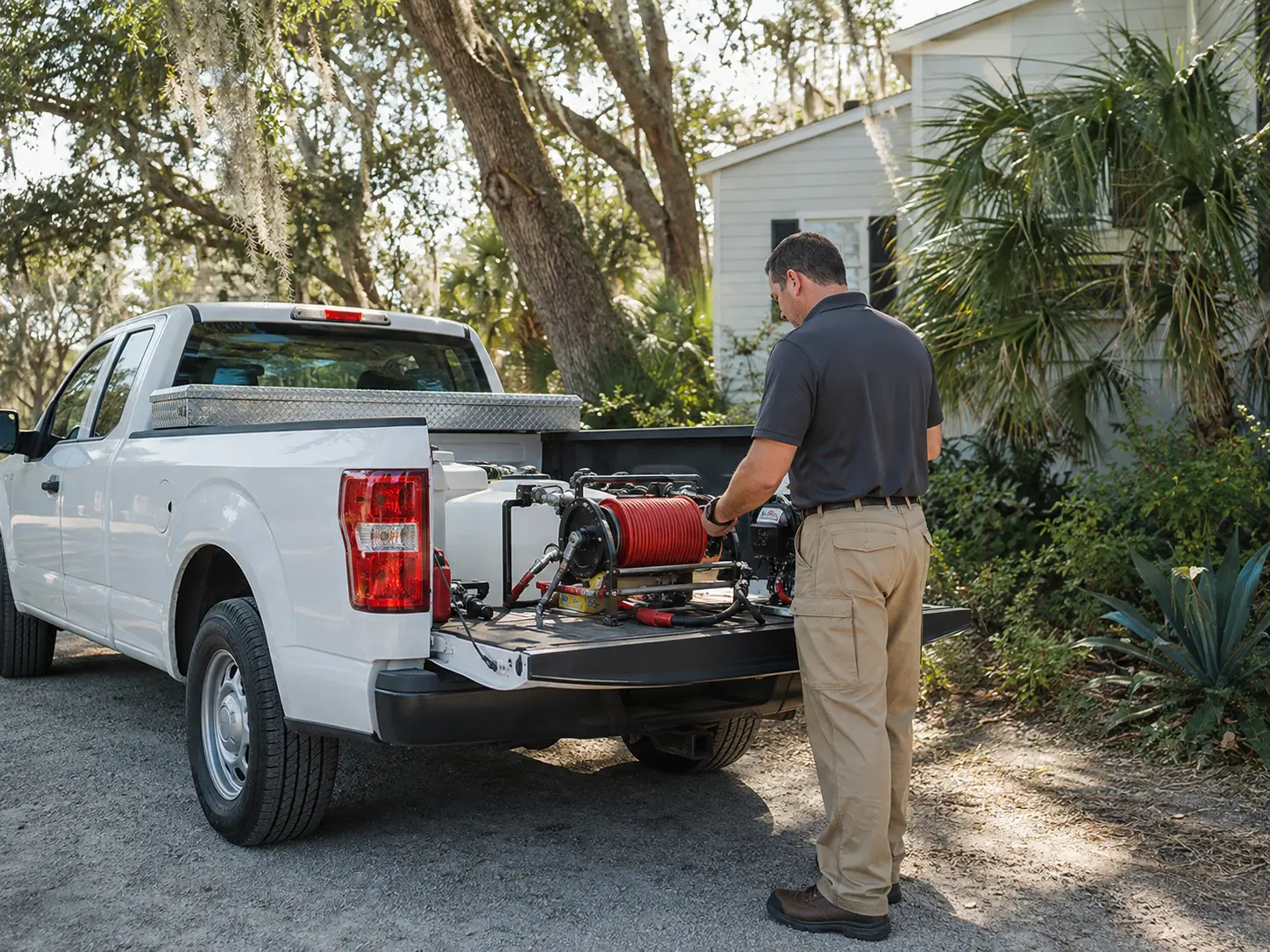 Proterm owner and truck, on a job