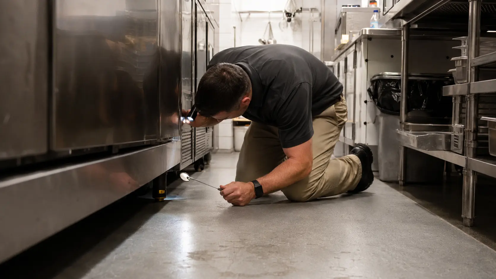 Technician servicing a restaurant kitchen
