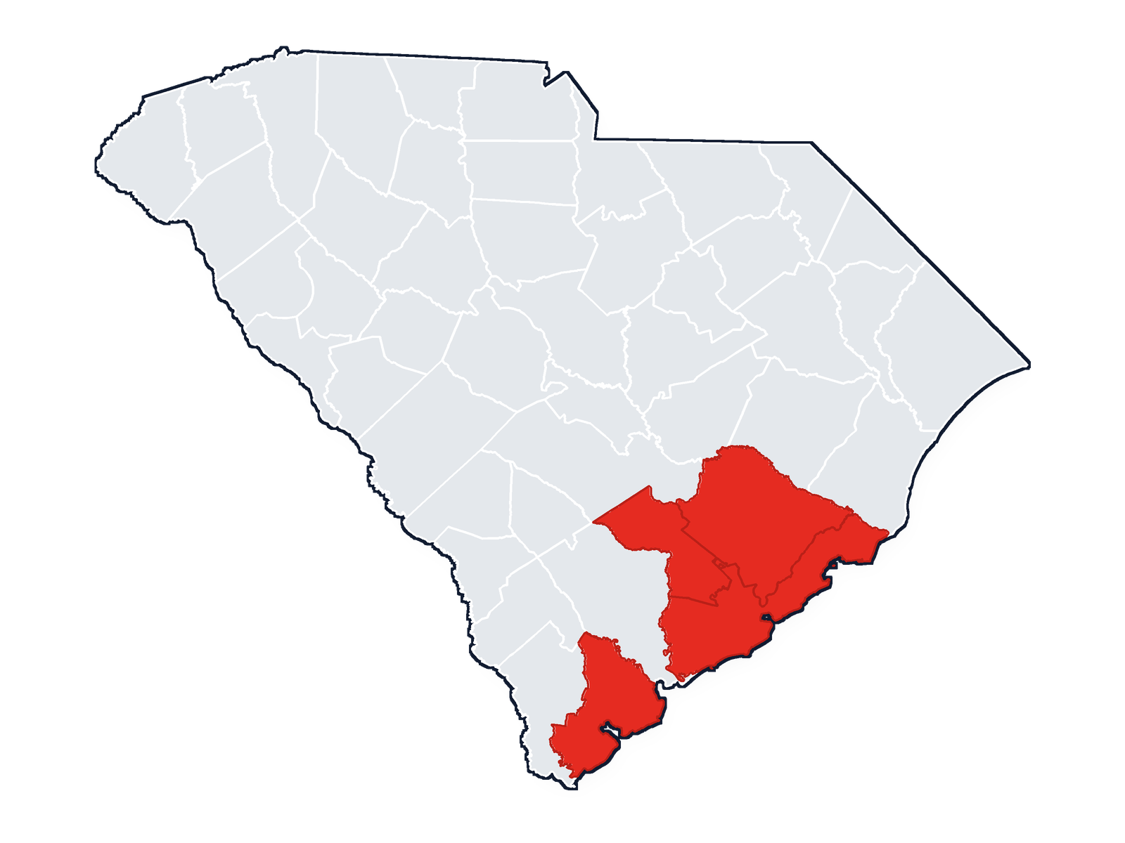 Map of South Carolina with Charleston, Berkeley, Dorchester, and Beaufort counties highlighted in red — Proterm's service area